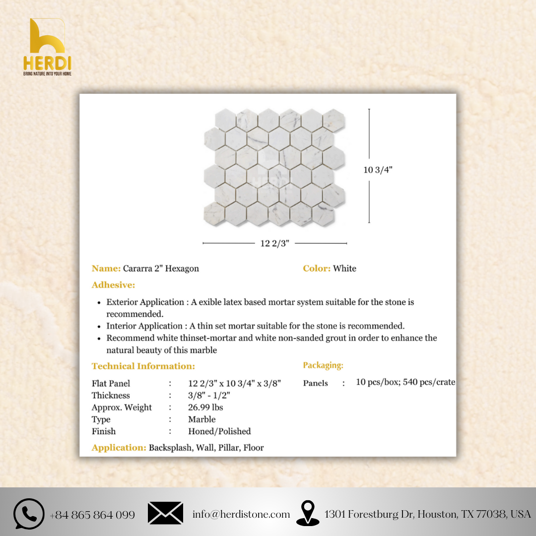Cararra 2" Hexagon